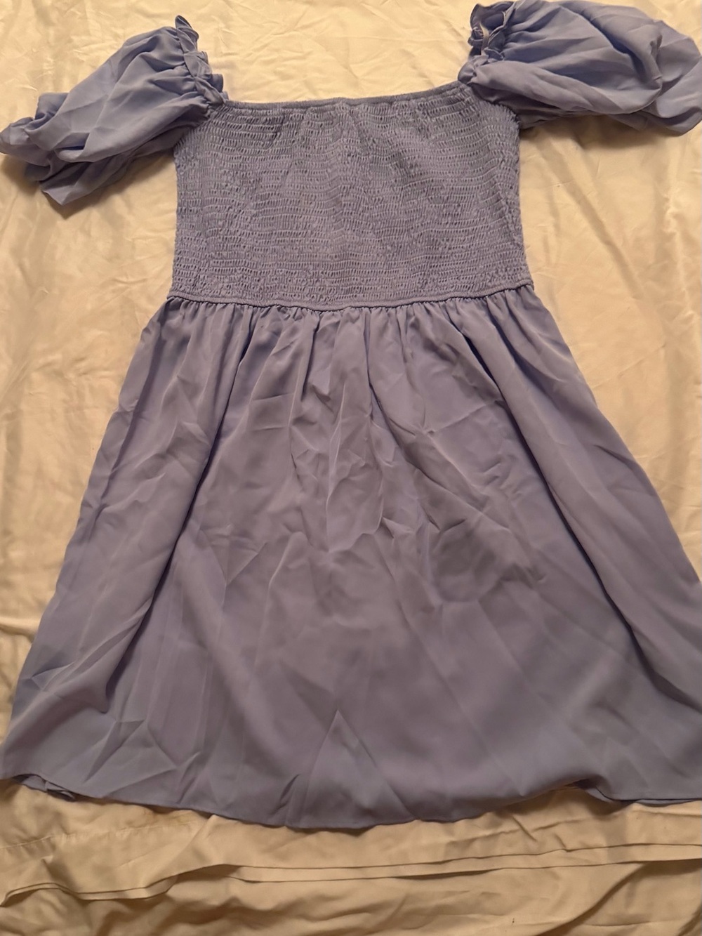 Smocked Puff-Sleeve Mini Dress in Lavender